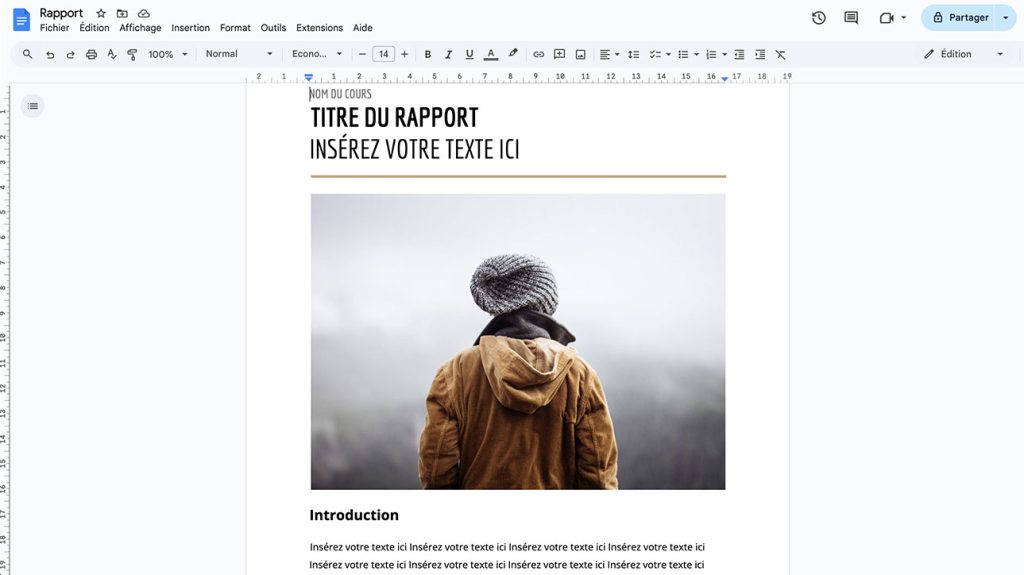 Modèle de page de garde Google Doc