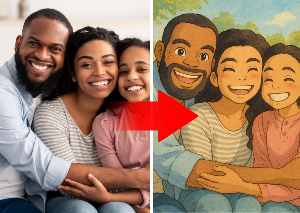 ChatGPT avec le prompt "Modifie cette photo portrait en adoptant le style distinctif de Studio Ghibli".