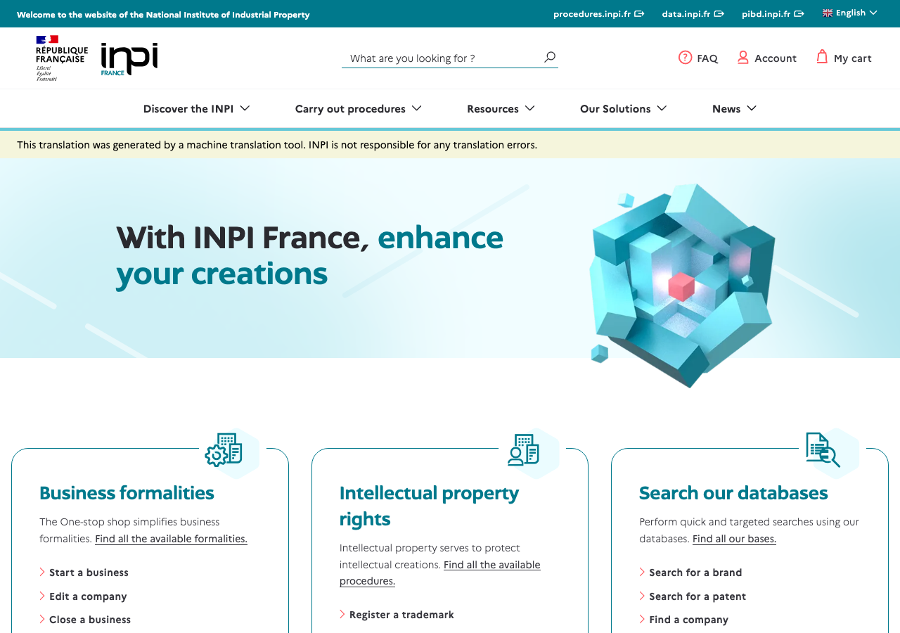 Capture d'écran du site inpi.fr