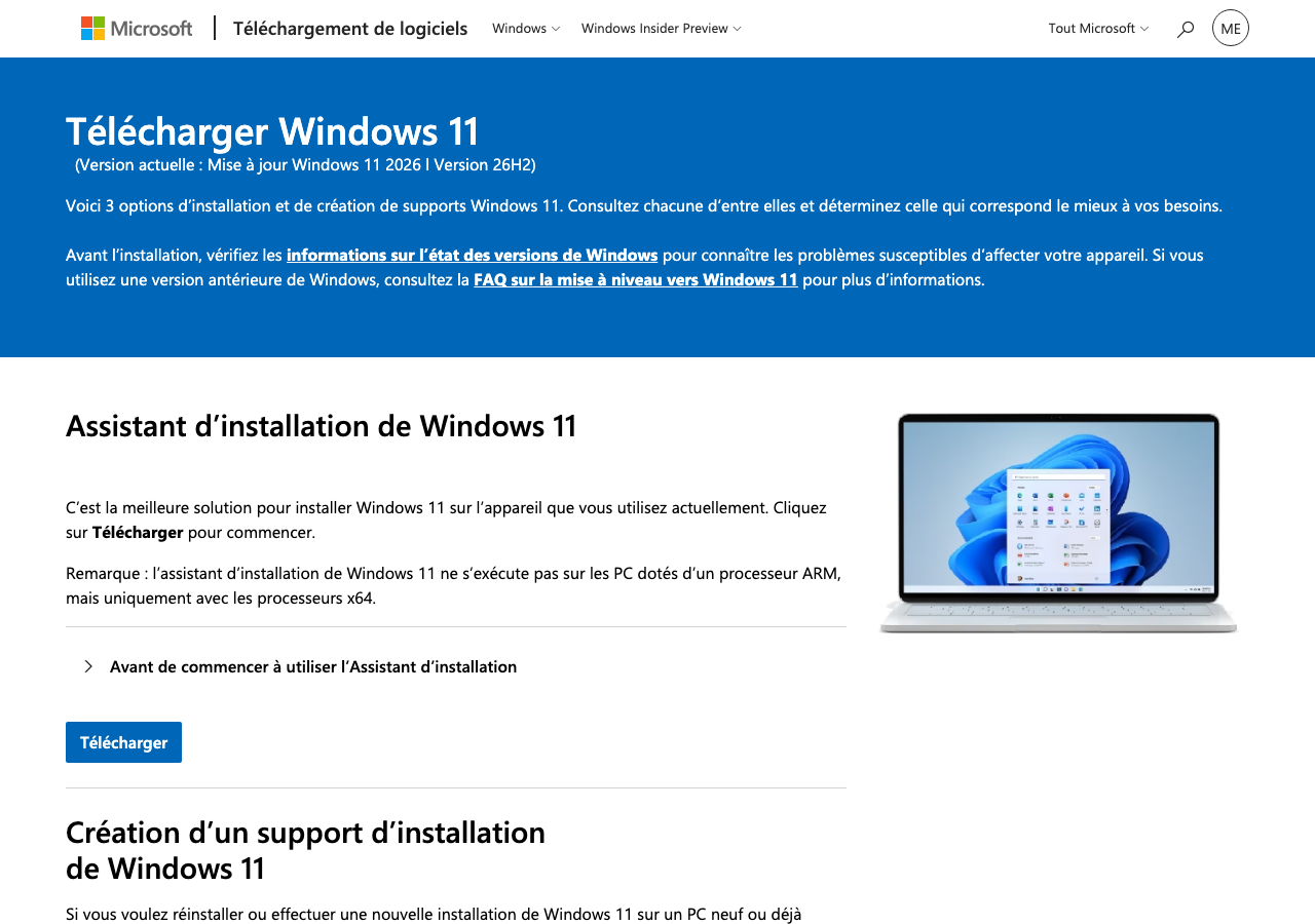 Capture d'écran du site microsoft.com